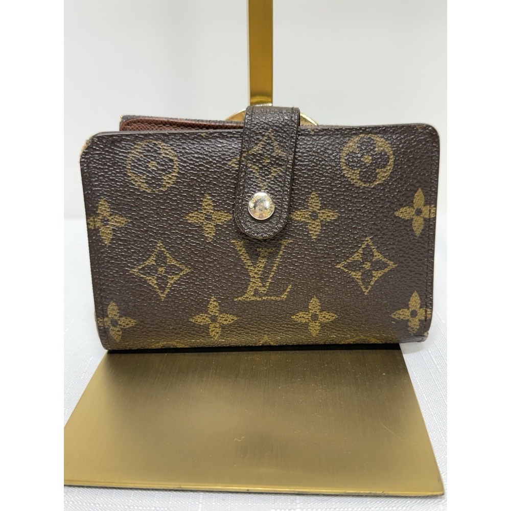 Louis Vuitton Monogram Kiss Lock Wallet Vintage Brown Canvas Coin Purse COA